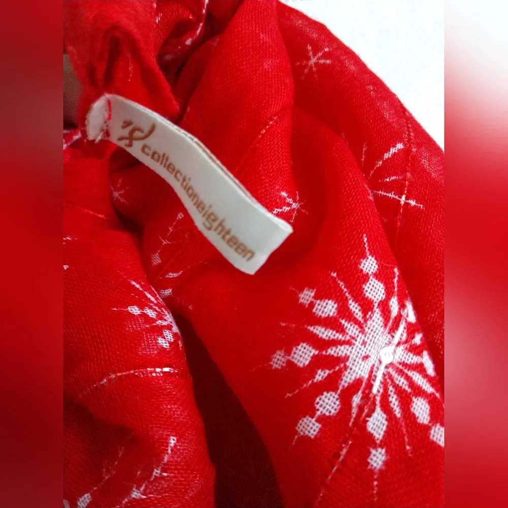 Red White Snowflake Infinity Fashion Scarf with Shimmer